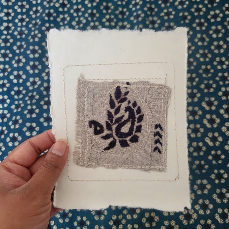 Hand-stitched representation of a motif from a loved one's traditional garment